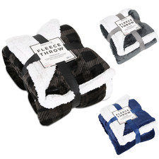 Sherpa Fleece Throw Blanket Warm Fluffy Soft Teddy Double Sided Size Check