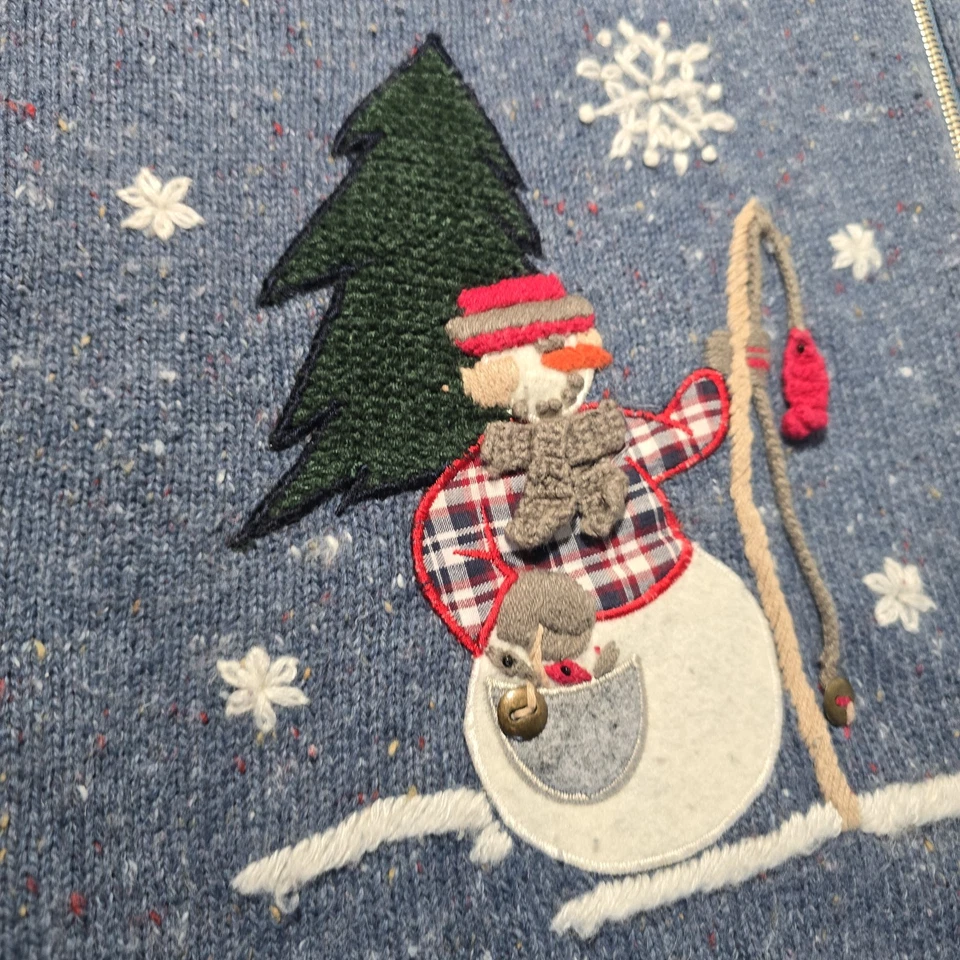 Chaleco Suéter Navidad Años 90 Mujer Talla XL Azul Angora Conejo Cremallera Completa Cálido  Foto 3 de 4