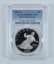 1997-S Jackie Robinson Commemorative Dollar PR69 DCAM PCGS Blue Label