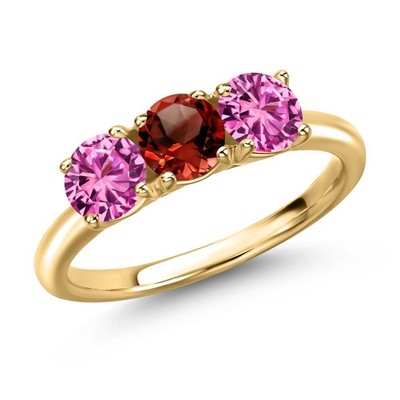 18K Yellow Gold Plated Silver Garnet and Pink Created Sapphire Engagement Ring