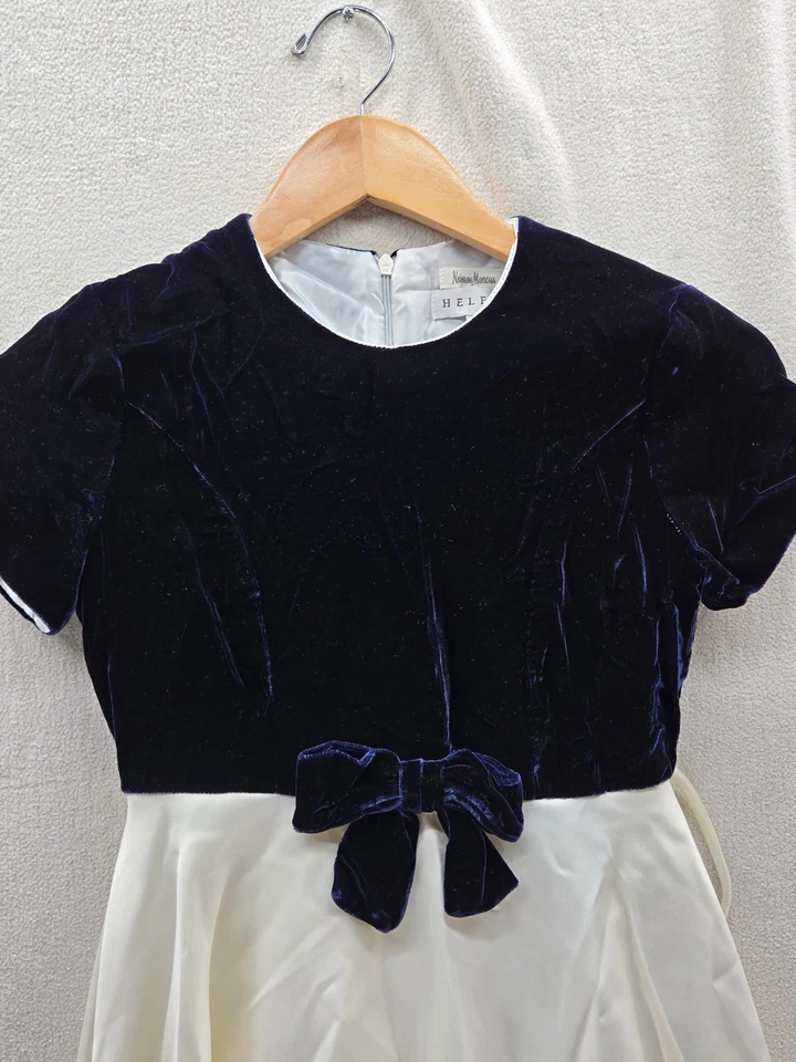 Vestido manga corta HELENA Neiman Marcus azul y blanco línea A talla 10 Foto 3 de 4