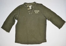 Abercrombie & Fitch New York Army Olive Green 3/4 Sleeve Distressed Shirt