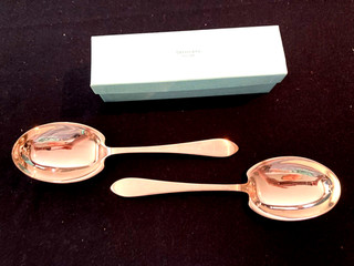 Tiffany & Co. Faneuil Sterling Silver TWO LARGE { 9 1/4 INCHS } SERV. SPOONS