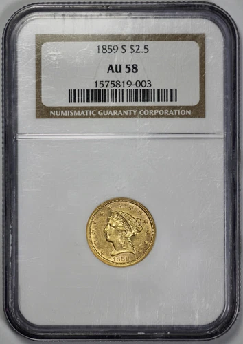 1859-S Gold Liberty $2.50 Quarter Eagle NGC AU 58