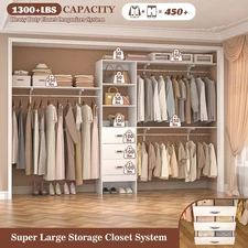 10FT Walk In Closet Organizer System with 3 Shelving Towers and 3 Hanging Rods