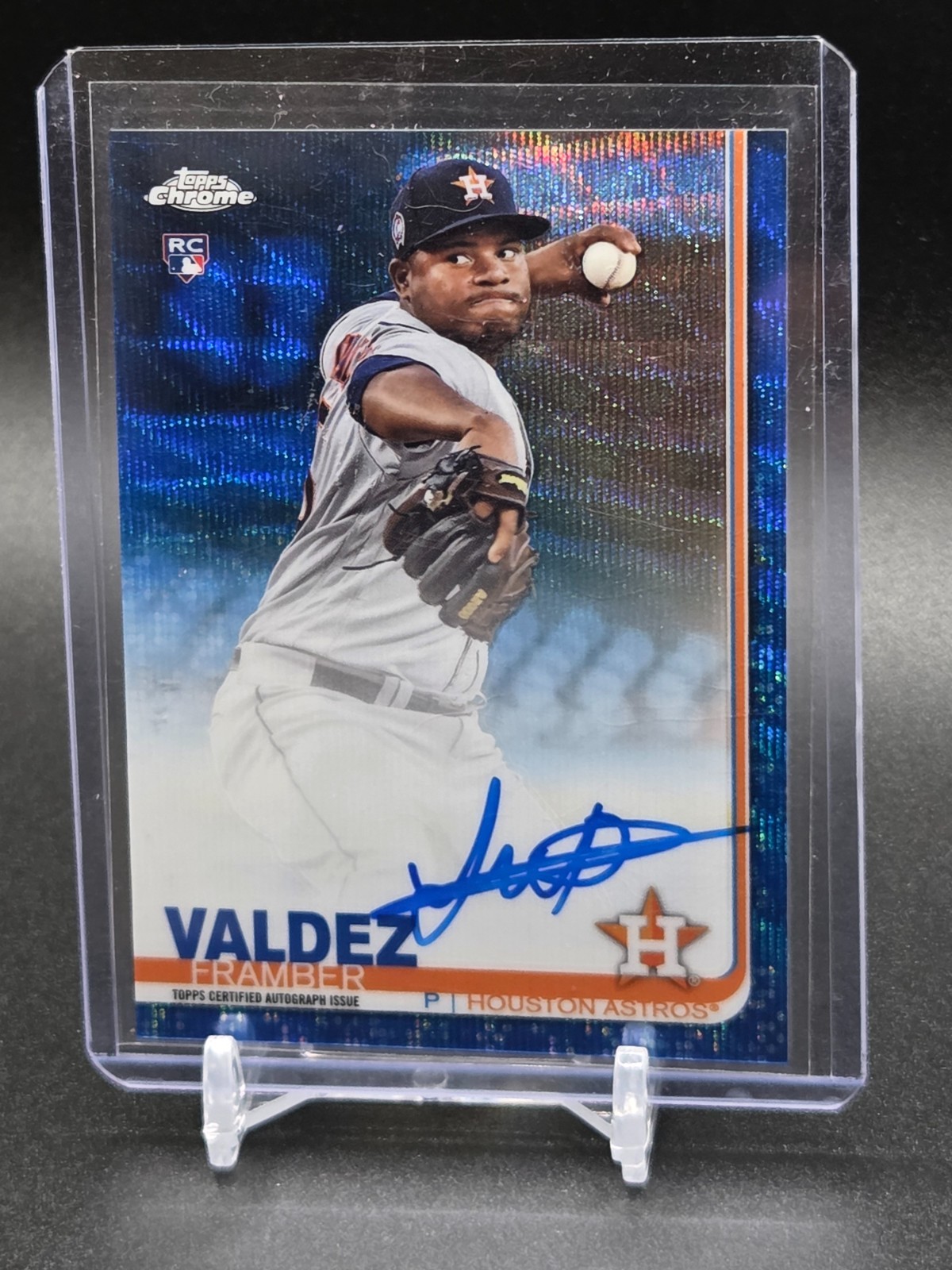2019 Topps Chrome - Rookie Autographs Framber Valdez #RA-FV Blue Refractor /150