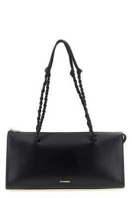 JIL SANDER Tangle Tent Black Leather Shoulder Bag New