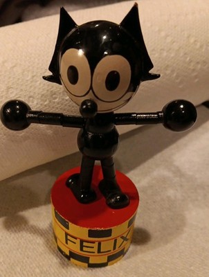 1990 Felix The Cat..vintage GUC Works Wooden Collapsible 4.5''toy. Push Button!