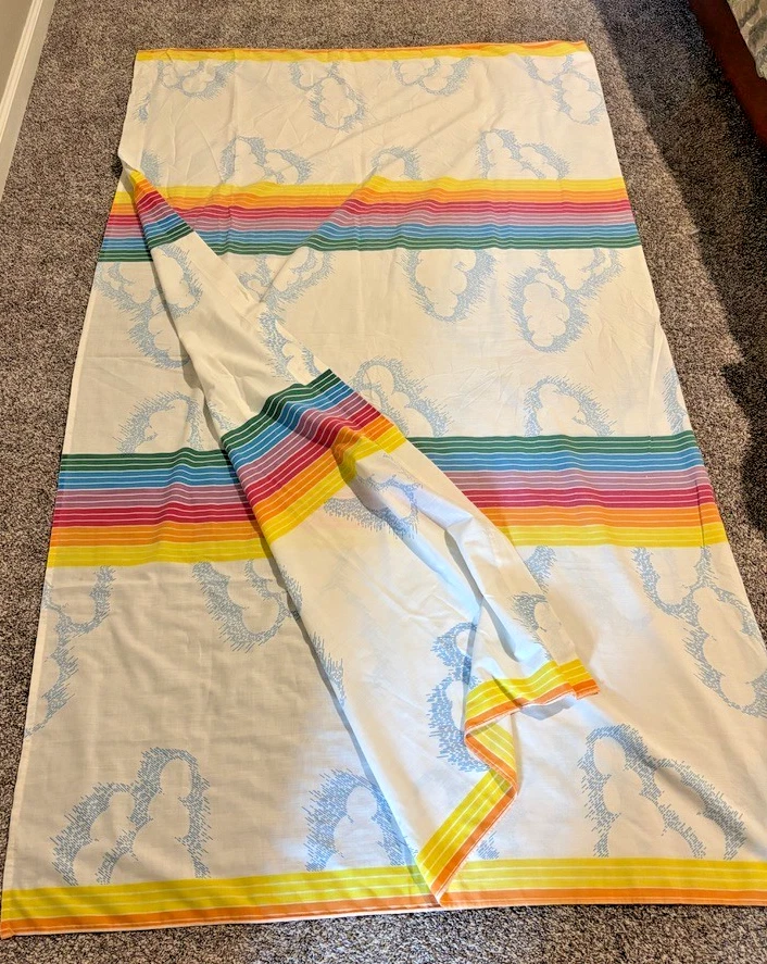 Sábana plana y funda de almohada retro Pacific Pride retro completa/doble de colección años 80 Rainbow & Clouds Foto 3 de 4