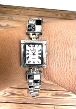 Vintage Aria Sterling Silver Case Silver Tone Quartz 20mm Watch 7" Works