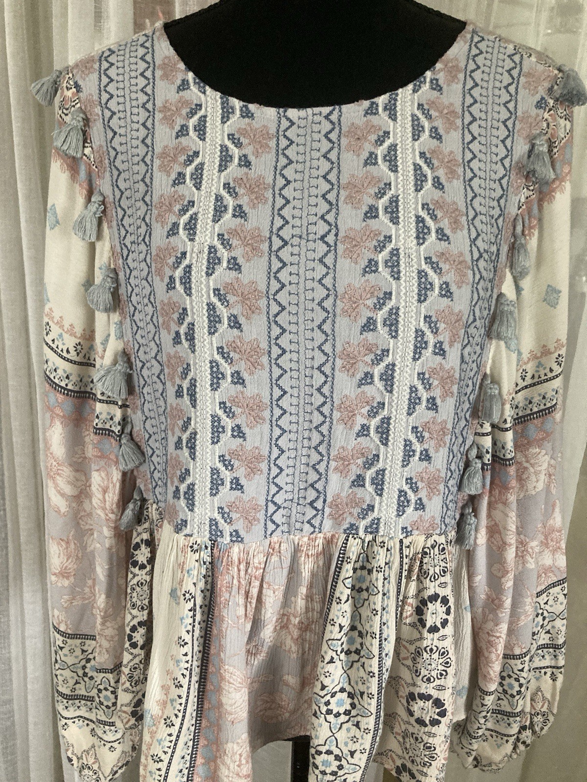 American Eagle Boho Patchwork Paisley Tassel Over… - image 2