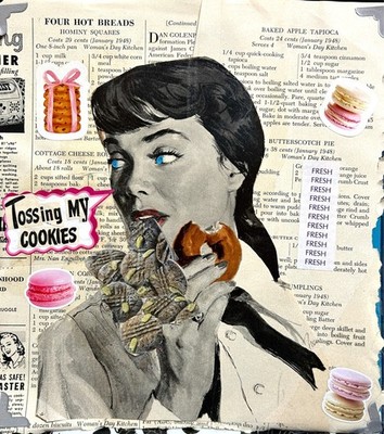 Tossing My Cookies- mixed media COLLAGE ART riot grrrl Punk Rock funny puke barf