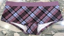 NEW Victoria Secret PINK Cotton Logo Shortie Boyshort - Mauve Ice Plaid - XL