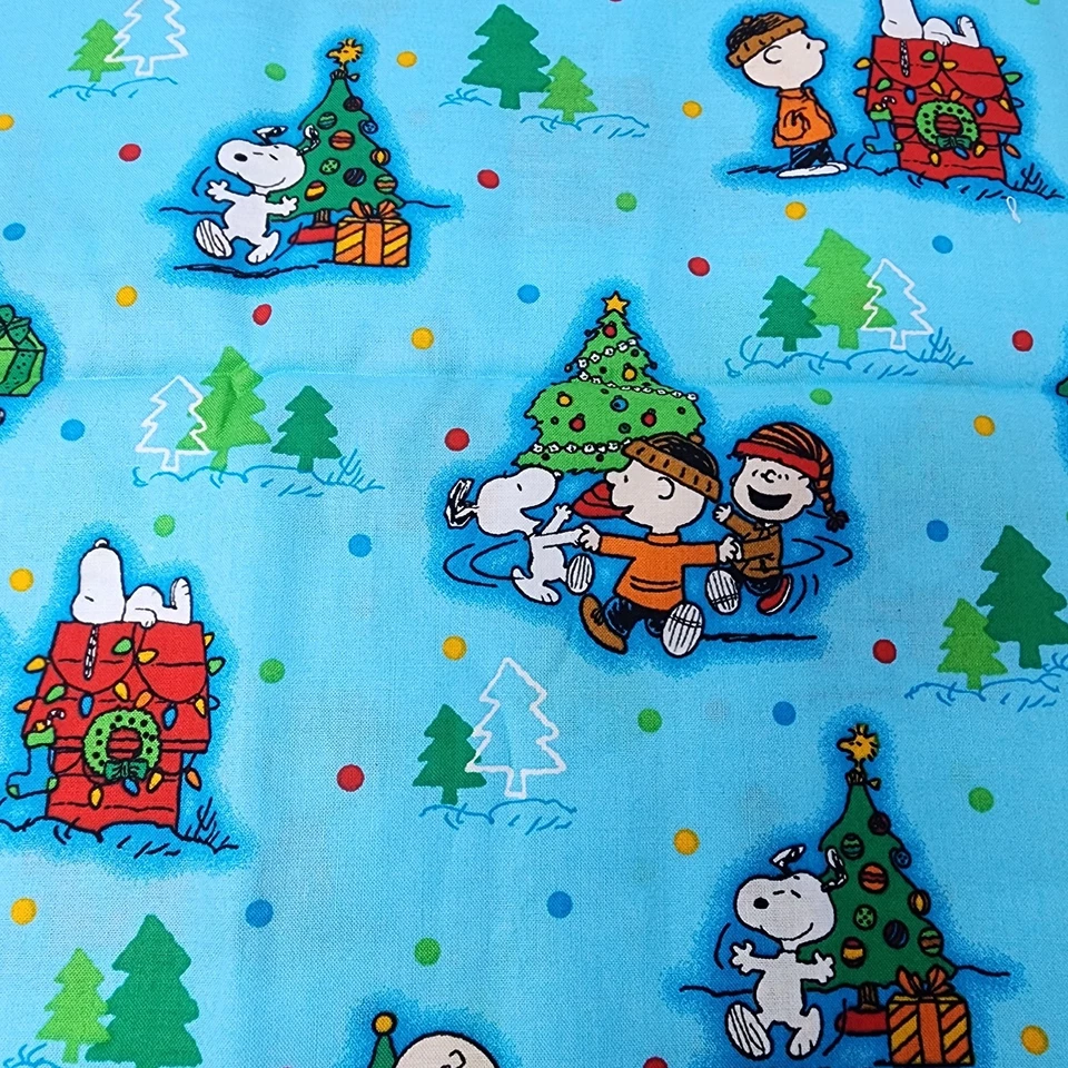 Snoopy Charlie Brown Peanuts Christmas Blue Cotton Fabric 31" x 38" - Image 4 of 4