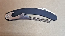 Unmarked Black Curved Handheld Corkscrew/Bottle Opener