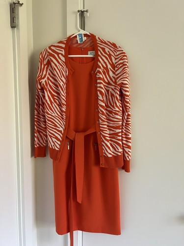 Women’s Kasper Sheath Orange Sleeveless Belted Dress W Zipper Pockets - Size 10 - Picture 3 of 3