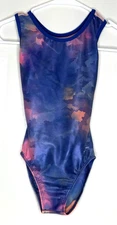 Destira CM Child Medium M Girls Gymnastics Leotard Blue Peach Marble Design