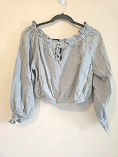 Small cotton crop Sheer Lightweight Top Gauze, green, balloon sleeves