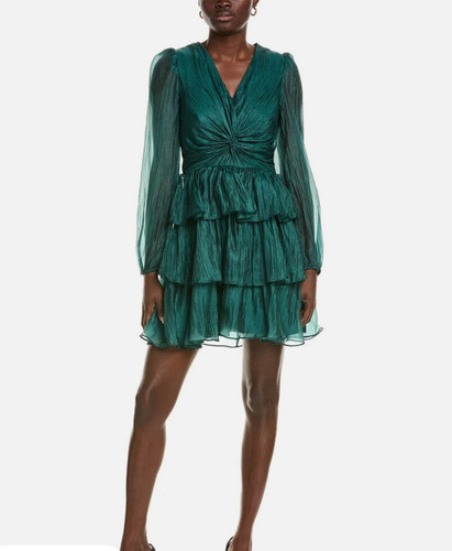 Neu ohne Etikett Rachel Parcell langärmliges Rüschenkleid metallic bestickt grün Größe 0 - Bild 1 von 14