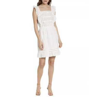 Scotch & Soda Eyelet Ruffle Organic Cotton Pinafore Dress White Size M NWT