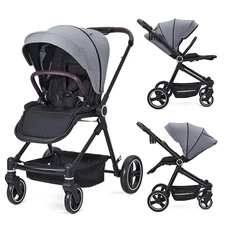 High-Landscape Baby Stroller with Reversible Seat, One-Hand Fold & Travel System
