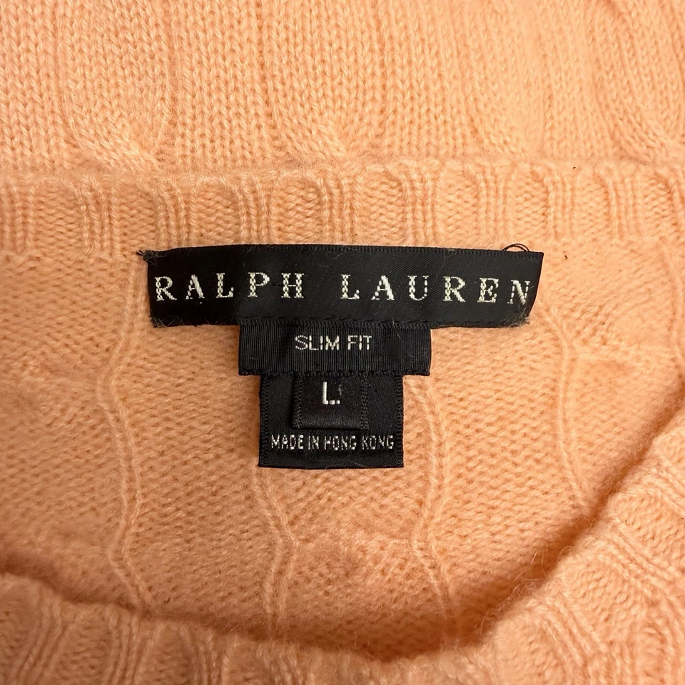 Suéter Ralph Lauren Etiqueta Negra Para Mujer Talla L Delgado Naranja Tejido con Cable Cachemira Foto 3 de 4