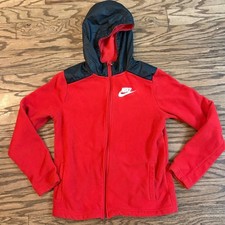 Nike Youth XL Red Fleece Jacket Full Zip Hooded Swoosh Logo Kids EUC