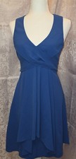 Vince Camuto Solid Blue Dress Size 2 16.5" Sleeveless A Line V Neck Tie Zipper