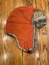 Amazon Essentials Trapper Aviator Hat Orange Faux Fur One Size New