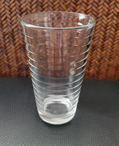 SET OF 4 LIBBEY CLEAR GLASS HOOPS TUMBLERS 6" RINGS