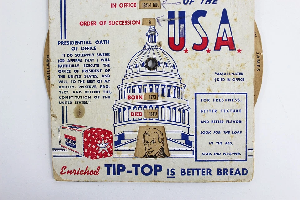 Tip Top Bread Advertising Presidents Of The USA Wheel of Presidency Information - Image 3 of 4