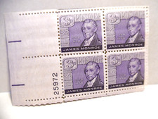 SC# 1105 JAMES MONROE 3 CENT PLATE BLOCK MNH