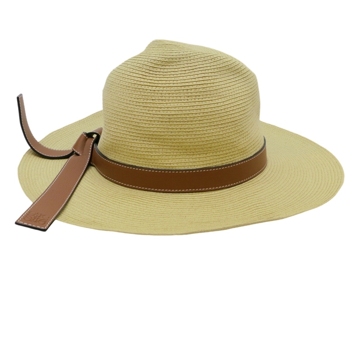 Authentic LOEWE Paper Filder Straw Hat Brown Leather 