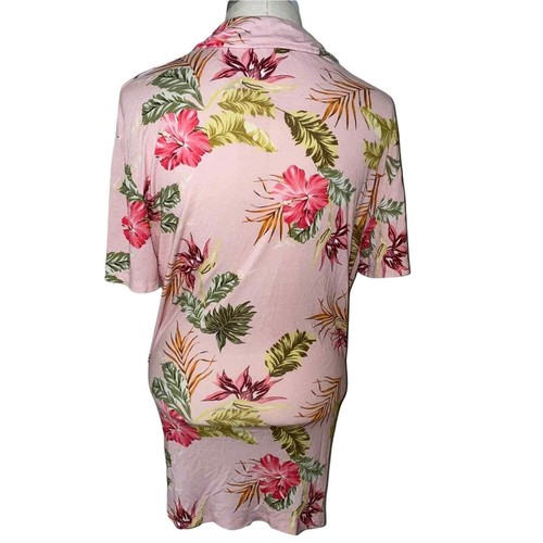Zara Hawaiian Floral Print Pullover Polo Style short sleeve Pink large Shirt - Picture 3 of 5