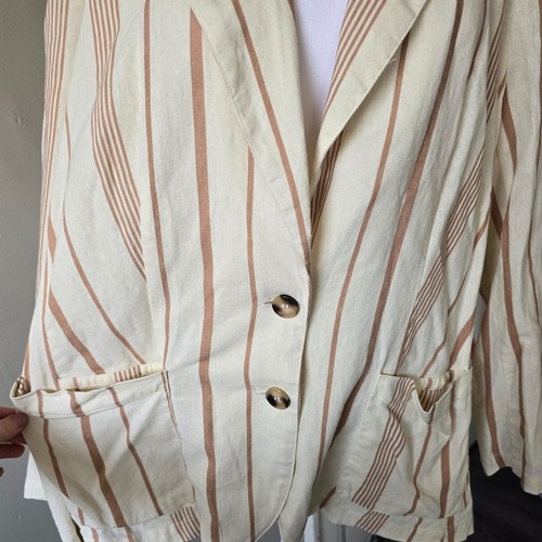ModCloth Opportunity Linen/Viscose Blazer Cream Striped Front Pockets Light 1X - Picture 7 of 9