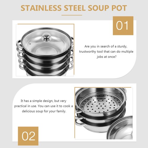 Stainless Steel Steam Hot Pot Steamer Stock Multi Layered Cookware - Picture 11 of 12