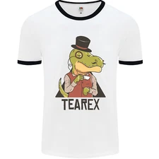 TeaRex Funny T-Rex Dinosaur Tea Drinker Mens Ringer T-Shirt