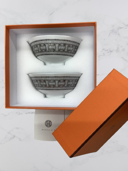Unused HERMES Mosaic Van Cattle Soup Bowl Pair 11cm Platinum Unused HERMES Mosaic Van Cattle Soup Bowl Pair 11cm Platinum