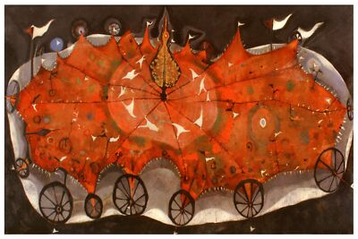 5304.Orange umbrella on wheels.circus tent.POSTER.Decoration.Graphic Art