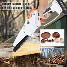 550W Mini Cordless Chainsaw Electric One-Hand Saw Wood Cutter With 2 Battery