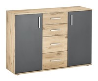 Kommode Sideboard 2 TüRen 4 Schubladen Grau Matt Viking Eiche Dekor 120 X 84 Cm