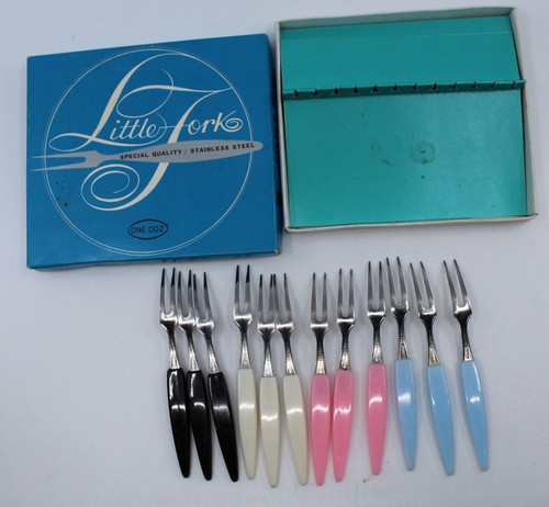 Stainless Steel Little Forks Set of 12 Flatware Made in Japan MCM Color Vintage - Picture 10 of 12