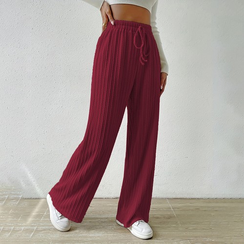 Womens Ribbed Wide Leg Pants Culottes Ladies High Waist Casual Palazzos Trousers - Picture 13 of 27