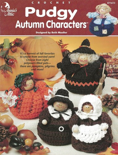Pudgy Autumn Characters Crochet Pumpkin Pilgrims Witch Crow Indian Scarecrow - Picture 1 of 2