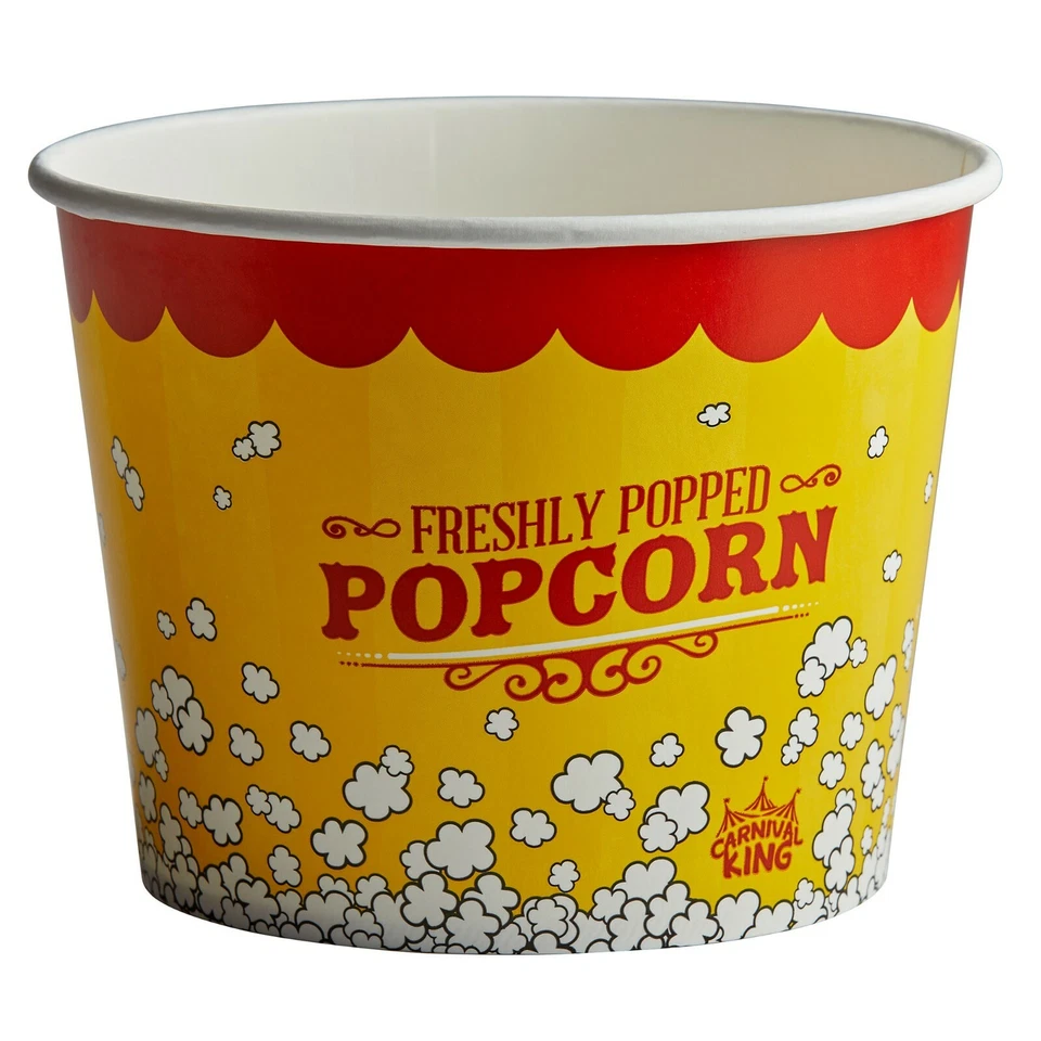 (150-Pack) 85 oz. Round Paper Movie Theatre Concession Popcorn Bucket - Image 2 of 4