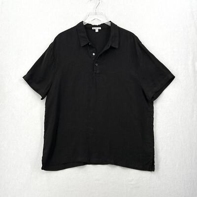 JAMES PERSE Linen Pullover Polo Shirt Mens XL Black Short Sleeve Collared 