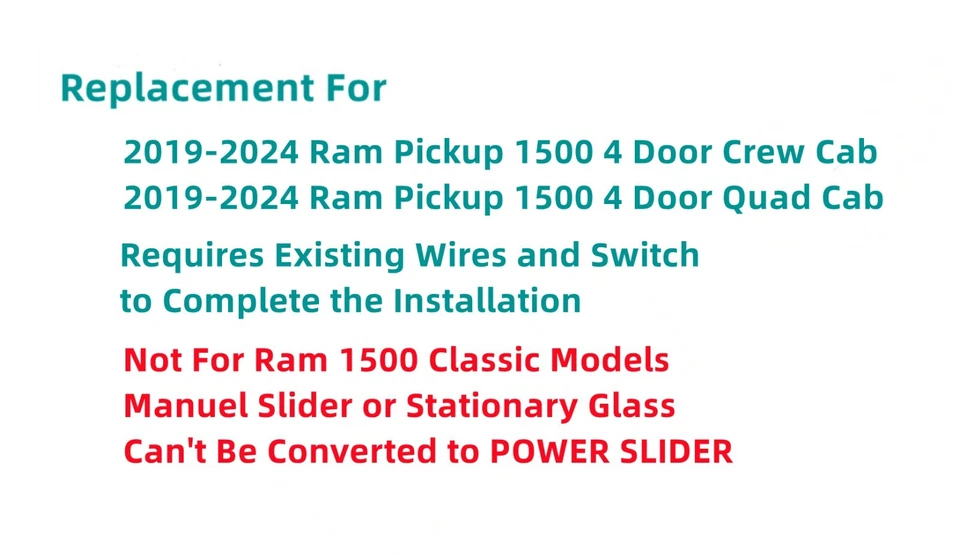 Heated Power Slider Rear Back Window Privacy OEM Glass For 19-24 Ram Pickup 1500 Foto 4 de 4