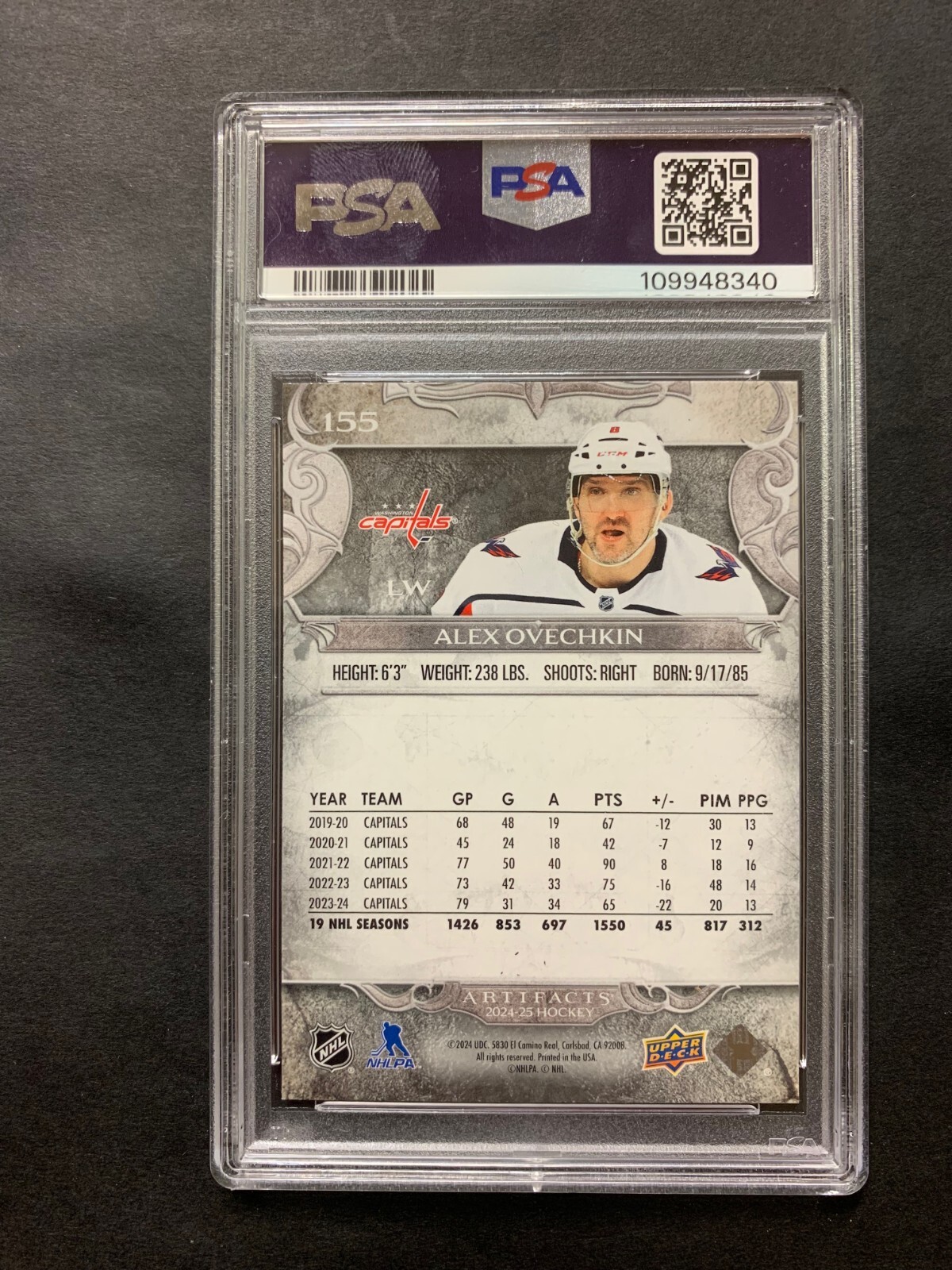 Alex Ovechkin 2024-25 Upper Deck Artifacts Gold Foilboard PSA 10 GEM MT view 2