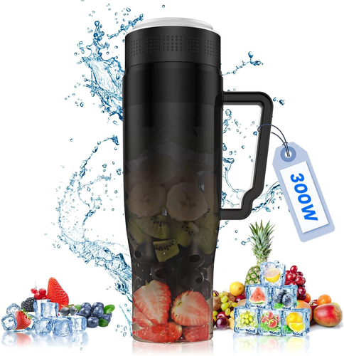 300W Portable Blender 22oz Personal Smoothie Maker USB Rechargeable 6-Blade Blac