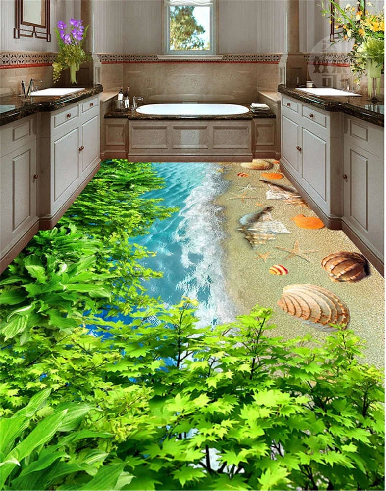 Denifite Fresh Beach 3D Floor Mural Photo Flooring Wallpaper Home Print Decor